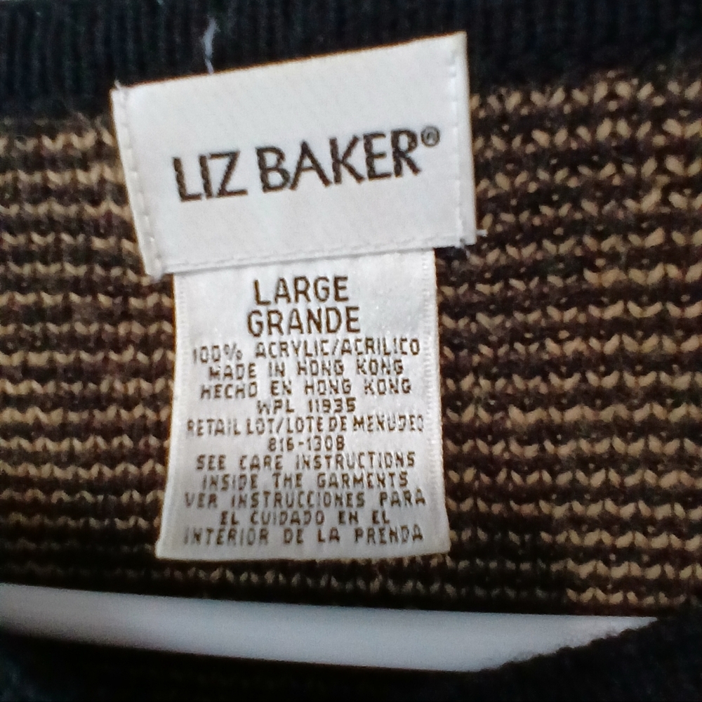 Liz Baker Button Down Cardigan Pockets Argyle Women Large Office Wear Grannycore - Picture 3 of 5